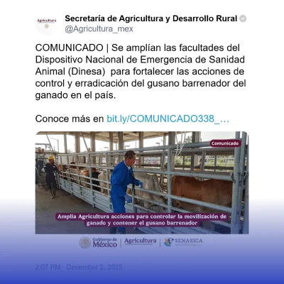 Comunicado de la Secretaría de Agricultura y Desarrollo Rural